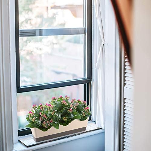 SUREAM Window Box Planter, 4 Pack 12x3.8 Inch/16x3.8 Inch Modern Succulent Pots, Plastic Rectangle Planters Containers with Saucer for Windowsill, Garden Balcony, Porch, Indoor Outdoor Decoration - Image 7