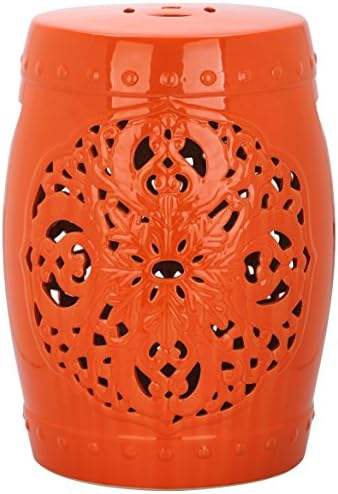 SAFAVIEH Furniture - Flora Decorative Garden Stool - Orange - Ceramic - Artisan Hand-Painted Design - Ideal for Living Room, Patio, Garden - Fully Assembled (ACS4527D) by Unknown