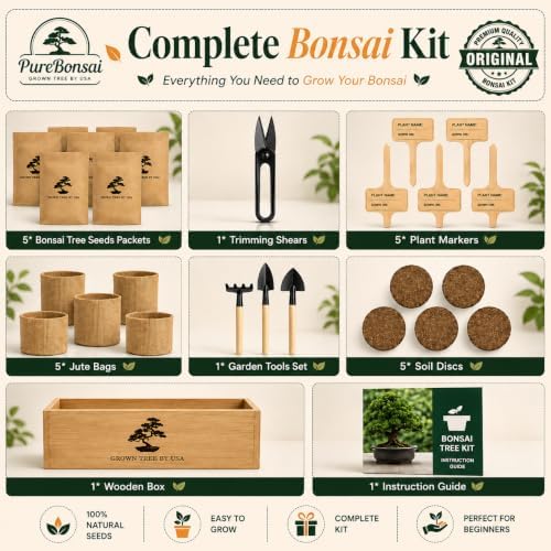 Bonsai Tree Starter Kit for Beginners – Complete Indoor Growing Kit with 5 Unique Japanese Bonsai Tree Seeds Pots & Gardening Tools DIY Gift for Adults - Image 3
