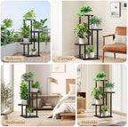 4 Tier Plant Stand Indoor, Metal Wooden Tall Plant Shelf Flower Pot Stand for Multiple Plants, Corner Flower Holder Plant Display Rack for Living Room Balcony Patio Garden (Black) - Image 6