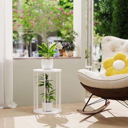 Plant Stand Indoor,small plant stool,Flower Pot Corner stand holder,Mid Century Heavy Duty Metal Tall Home Decor,Modern Round End Table,Small Rustic Display Stand for Living Room,Bedroom(White,18In) - Image 7