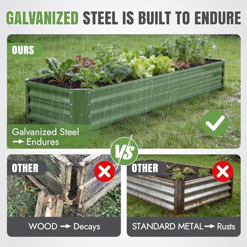 INNO STAGE 8×2×1FT Galvanized Metal Raised Garden Planter Bed, Oliver Green - Image 3