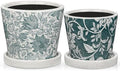 Set of 2 Ceramic Blue and White Plant Pots with Drainage Hole and Saucers, Vintage Farmhouse Accent Planters for Indoor Plants, Round Flower Pots Rustic Succulent Pot Terracotta Tubs 5.7/4.7 Inch by DILATATA