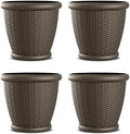 Suncast 4 Pack Wicker Planter w/ Drillable Drain Holes, Decorative Indoor/Outdoor Pot, 18in, Java by Suncast