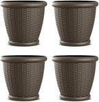 Suncast 4 Pack Wicker Planter w/ Drillable Drain Holes, Decorative Indoor/Outdoor Pot, 18in, Java by Suncast