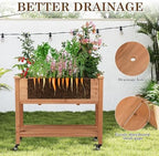 Raised Garden Bed with Lockable Wheels, 40x24x32 inch Elevated Wood Planter with Storage Shelf Protective Liner for Vegetable Flower Herb Outdoor Balcony Patio Backyard, Brown - Image 3