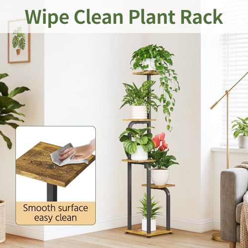 LASZOLA Plant Stand Shelf Tall for Indoor Corner Flower Rack, 5 Tier Brown - Image 4