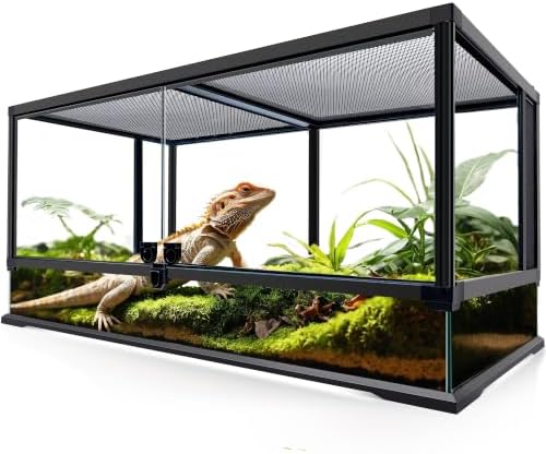 36"x18"x18" Reptile Terrarium, Modular Aluminum-Frame Glass Vivarium for Desert Reptiles Such as Adult Bearded Dragons, with Lock, Cable Port, Waterproof Deep Base & Adjustable Vents by Neptonion