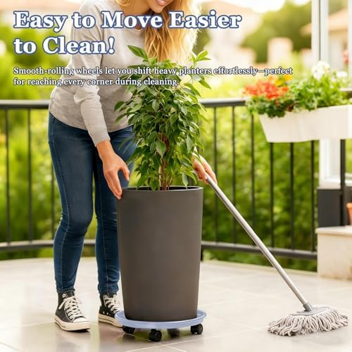 Circloophs 5 Packs Plastic Plant Caddy with Wheels 12 Inches Heavy-duty Rolling Plant Stands with Casters Plant Roller Base for Moving Heavy Plant Pots Indoor and Outdoor Plant Mover Saucers, Grey - Image 5