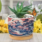 Pink Blue Chinoiserie Ceramic Planter Coral Chinoiserie Chic Asian Planters for Indoor Plants with Drainage Holes and Saucers Pot for Home Office Decoration - Image 6