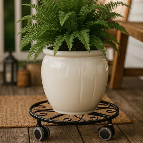 5 Pack Plant Caddy with Wheels Heavy Duty 16 Inch Large Metal Plant Stand with Wheels Plant dolly Rolling Plant Stand Plant Roller with Casters for Indoor and Outdoor with 5 Pack Plant Saucers, Black - Image 5
