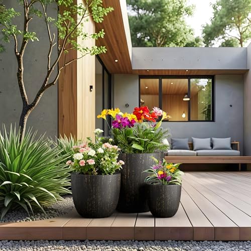 Kante Set of 3 Vintage BRN Concrete Bowl Round Planters for Modern Home - Image 3