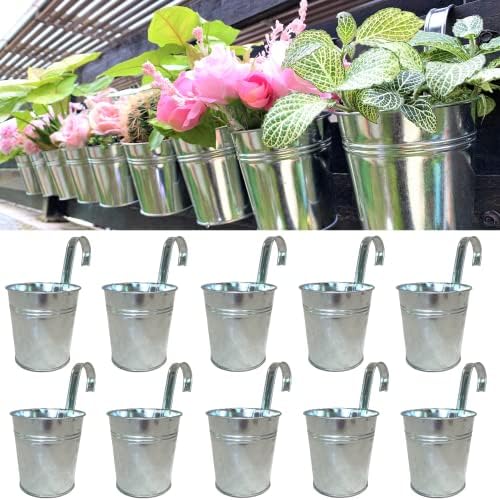 LaLaGreen Rail Planter for Balcony (6 in, 10 Pack) Silver Metal Railing Pot by L%C3%A1L%C3%A1Green
