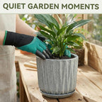 10 Inch Ceramic Planter Pot with Saucer Drainage Leak-Proof Mesh,Flower Pots for Indoor Plants with Gardening Gloves,Ceramic Planter(Stone Grey) - Image 5