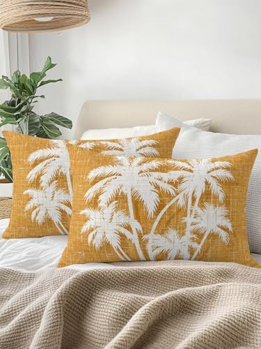Tropical Palm Tree 12x20 Waterproof Outdoor Lumbar Pillow with Insert, Vintage Orange Exotic Botanical Plants Patio Cushion Pillows for Outdoor Sofa Bench Porch Balcony Furniture, 1 Pack - Image 3
