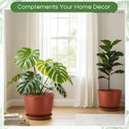 2 Pack 14 Inch Plastic Large Terracotta Plant Pot with Drainage Hole and Saucer Large Plant Tree Pots Flower Tree Containers for Indoor Outdoor Gardening Front Porch Patio Yard or Deck - Image 4
