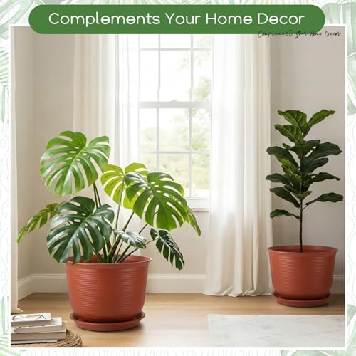 2 Pack 14 Inch Plastic Large Terracotta Plant Pot with Drainage Hole and Saucer Large Plant Tree Pots Flower Tree Containers for Indoor Outdoor Gardening Front Porch Patio Yard or Deck - Image 4