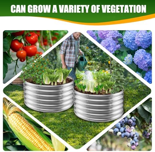 TBMLC 17" Tall,32" Diameter Elevated Round Metal Raised Garden Bed Silver - Image 6