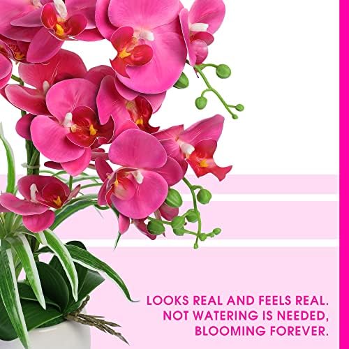 W&W Artificial Orchid Plants and Flowers with Vase, Fake Faux Orchid in Ceramic Pot,19”, Fuchsia - Image 2