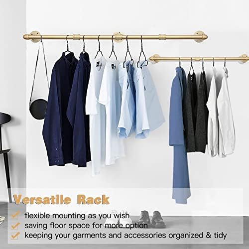 Wall Industrial Pipe Clothes Racks, DIY Floating Hanger Rustic Home Pipe Decor, Mounted Closet Storage Organizer Holder Systems, Heavy Duty Garment Rod Pole For Cloakrooms Bathroom Black Iron - Image 2
