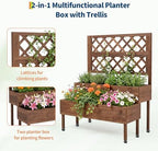 Wooden Raised Garden Bed with Trellis & Wheels, 2-Tier Elevated Planter Box - Image 3