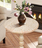 End Tables for Living Room– SideTables for Small Spaces, Modern Accent Nightstand with Hand-Carved Top & Solid Wood Tables for Living Room, Bedroom, Office – 18x22 White wash - Image 2