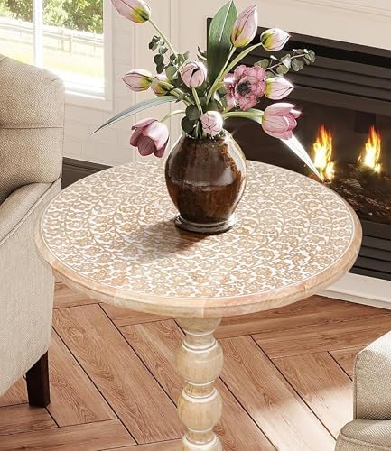 End Tables for Living Room– SideTables for Small Spaces, Modern Accent Nightstand with Hand-Carved Top & Solid Wood Tables for Living Room, Bedroom, Office – 18x22 White wash - Image 2