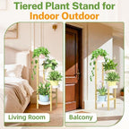 iDavosic.ly 4 Tier Bamboo Plant Stand Indoor Outdoor, Plastic Tray, White - Image 6