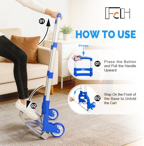 FCH Folding Hand Truck Aluminum Portable Folding Hand Cart 155lbs Capacity Hand Cart and Dolly Ideal for Home, Auto, Office,Travel Use,Blue - Image 4