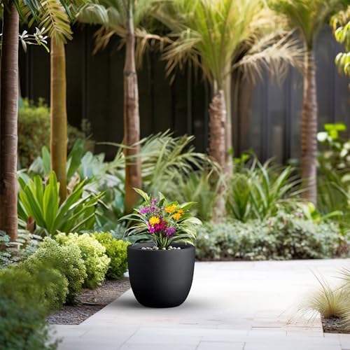 Kante Accent Round Bowl Black Concrete Planter 14" Dia, Outdoor - Image 6