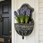 Vintage Distressed Black Metal Wall Planter, Rustic Hanging Pocket Planter with Scrollwork & Scalloped Design, Farmhouse Wall Decor for Indoor & Covered Outdoor Garden, Porch & Entryway - Image 4
