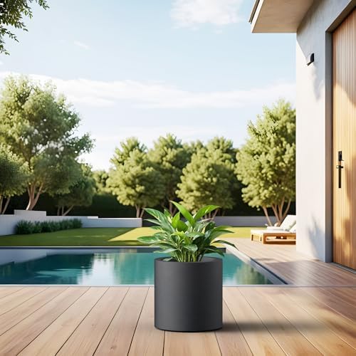 Kante Modern Home Minimalist 9.8" Tall Black Concrete Cylinder Planter - Image 6