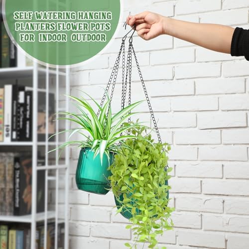 4 Pcs 6.5'' 4.5'' Hanging Self Watering Pot for Indoor Plant, Green, Clear - Image 3