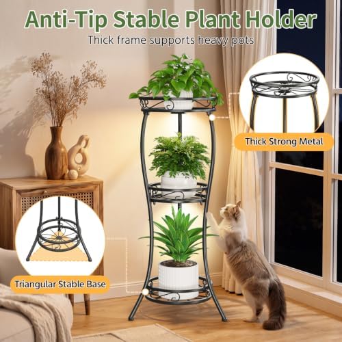 LASZOLA 3 Tiers Metal Corner Plant Stand Tall with Light for Indoor Outdoor - Image 6