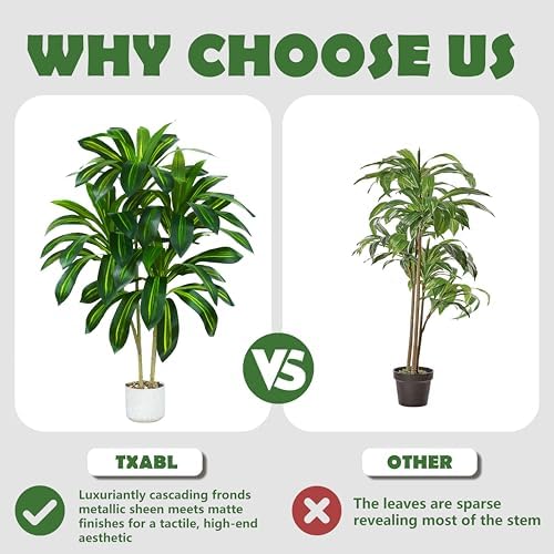 2 Pack Artificial Dracaena Tree, 4FT Fake Indoor Plant with White Planter - Image 3