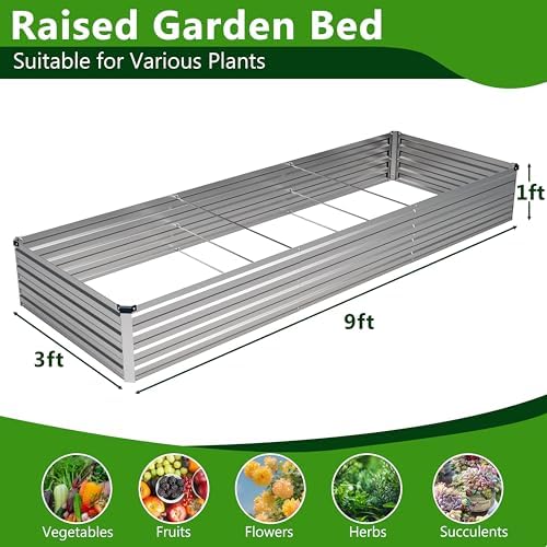 2PCS 9x3x1ft Galvanized Raised Garden Bed Kit,Metal Planter Box for Vegetables,Flowers,Herbs Durable Rust-Resistant Patio Gardening Beds,Silver - Image 2