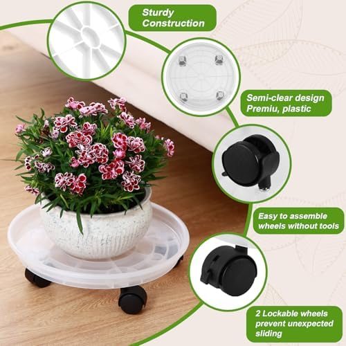 4 Packs Plant Caddy with Wheels 11.8" Plastic Rolling Plant Stands Heavy-duty Plant Dolly with Casters Indoor Outdoor Wheeled Plant Roller Base Large Planter Saucers Plant Mover - Image 2
