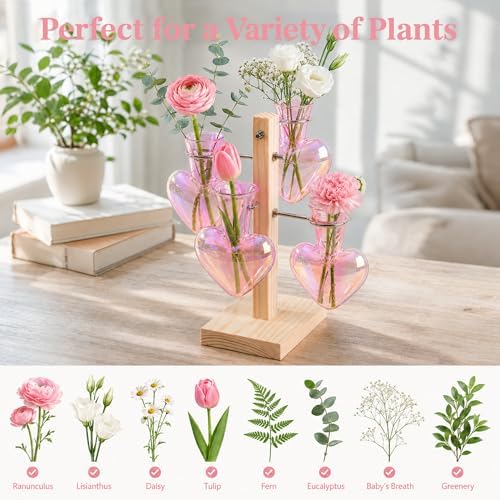 Nacome Plant Terrarium Propagation Stations: Pink Vase with Wooden Stand - Image 6