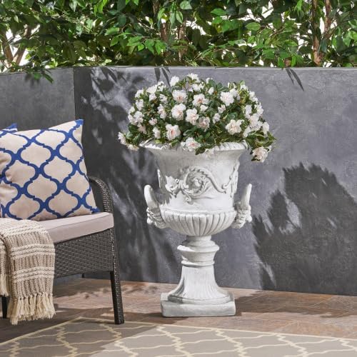 Garden Urn Planter Outdoor Lagre Flower Pot Vintage Urn Plant Container for Front Porch, Patio, Garden & Indoor Use, White by XUOXFUTZIG