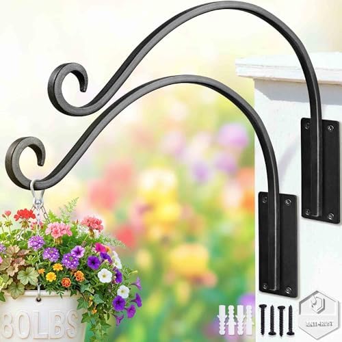 Heavy Duty Plant Hanger Bracket - 16" 80Lbs Outdoor Wall Mount Hook 2-Pack by QiangNi