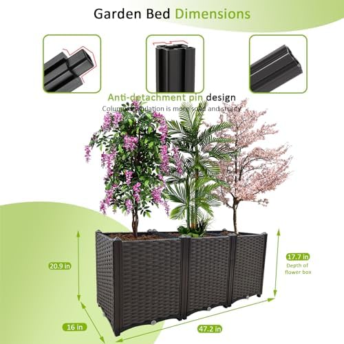 Raised Garden Bed Large Planters for Outdoor Plants Rectangular Elevated Planter Boxes Patio Balcony Deck for Planting Flowers, Vegetables, Tomatoes, and Herbs - Image 3