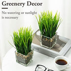 MyGift Set of 2 Artificial Grass Plants in Square Glass Pots with Pebbles - Image 3