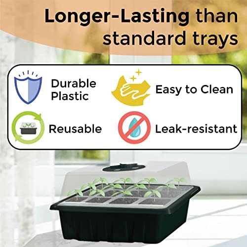 Seed Starter Tray, 10 Pack 12 Cell Seed Starter Kit with Humidity Dome, Reusable Plant Trays for Seedlings, Germination Kit with Humidity Strip for Plant Growing, Starter Pots for Planting - Image 3