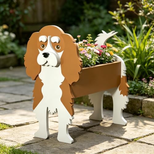 Animal PVC Flower Pot, Cavalier King Charles Shaped Succulent Planter Flower Holder for Garden Patio Balcony Window Sill, for Birthday Pet Lovers, 27x17cm(11x7in) - Image 2
