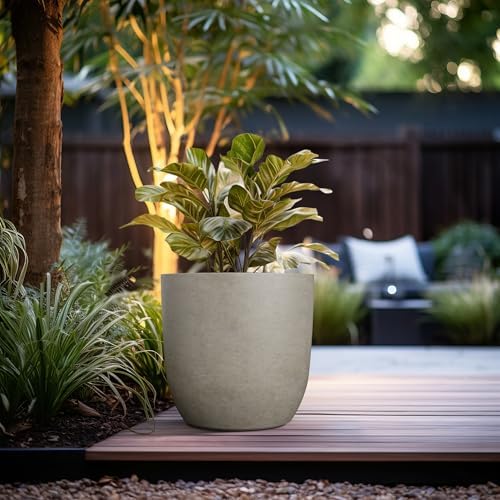 Kante Accent Round Curved Weathered Concrete Planter 16.5" Dia, Outdoor - Image 5