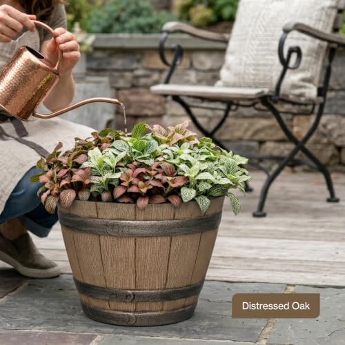 20.5" Jameson Whiskey Barrel with Drainage in Distressed Oak - Image 2