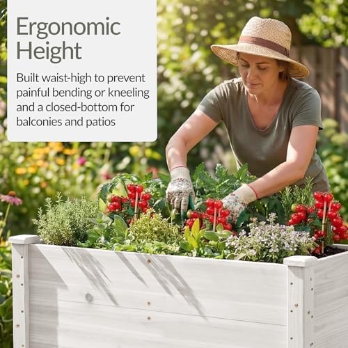 Best Choice Products 48" x 24" x 30" Raised Garden Bed with Extra Deep 16" Depth, Elevated Wood Planter Box Stand for Backyard, Patio, Balcony, Natural Fir Wood - White - Image 4