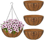 14 inch Metal Hanging Baskets for Plants Outdoor, 4 Pack Metal Wire Hanging Basket Planter with Coco Liner Flower Pots for Indoor Outdoor Garden Porch Patio, Heart-Shaped by NatureCrafted