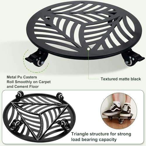 3 Packs Metal Plant Caddy with Wheels 15 inches Heavy-Duty Iron Rolling Plant Stand with Casters Indoor Outdoor Wheeled Plant Roller Base Pot Movers Plant Dolly Coaster Trolley Black - Image 5