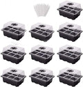 Ulalaza 10 Pack 6 Holes Seed Starter Trays Seedling Tray Humidity Adjustable Plant Starter Kit with Dome and Base Greenhouse Grow Trays for Seeds Growing Starting by Ulalaza